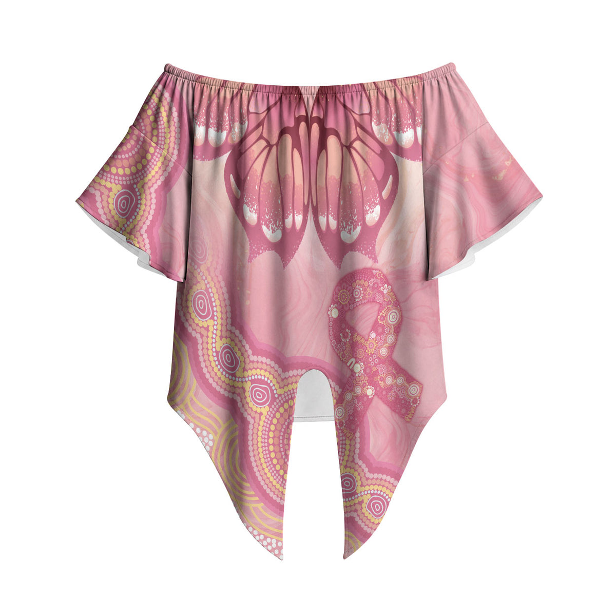 Dreamy Butterfly Collar Australia Breast Cancer Pink Off Shoulder Wrap Waist Top Indigenous Art