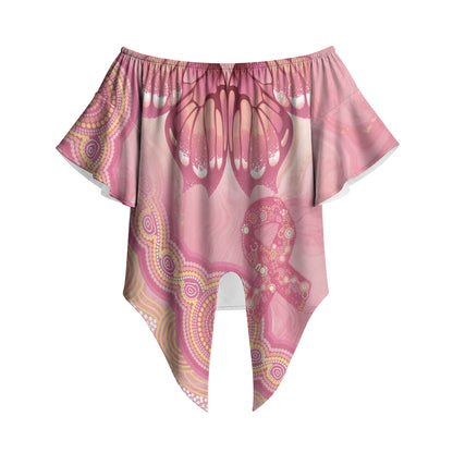 Dreamy Butterfly Collar Australia Breast Cancer Pink Off Shoulder Wrap Waist Top Indigenous Art