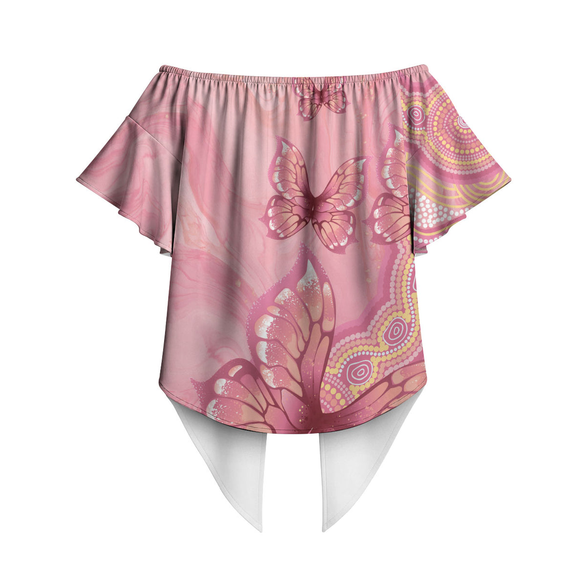 Dreamy Butterfly Collar Australia Breast Cancer Pink Off Shoulder Wrap Waist Top Indigenous Art