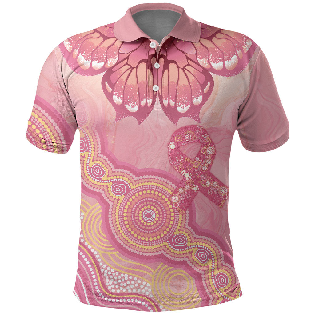 Dreamy Butterfly Collar Australia Breast Cancer Pink Polo Shirt Indigenous Art