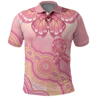 Dreamy Butterfly Collar Australia Breast Cancer Pink Polo Shirt Indigenous Art