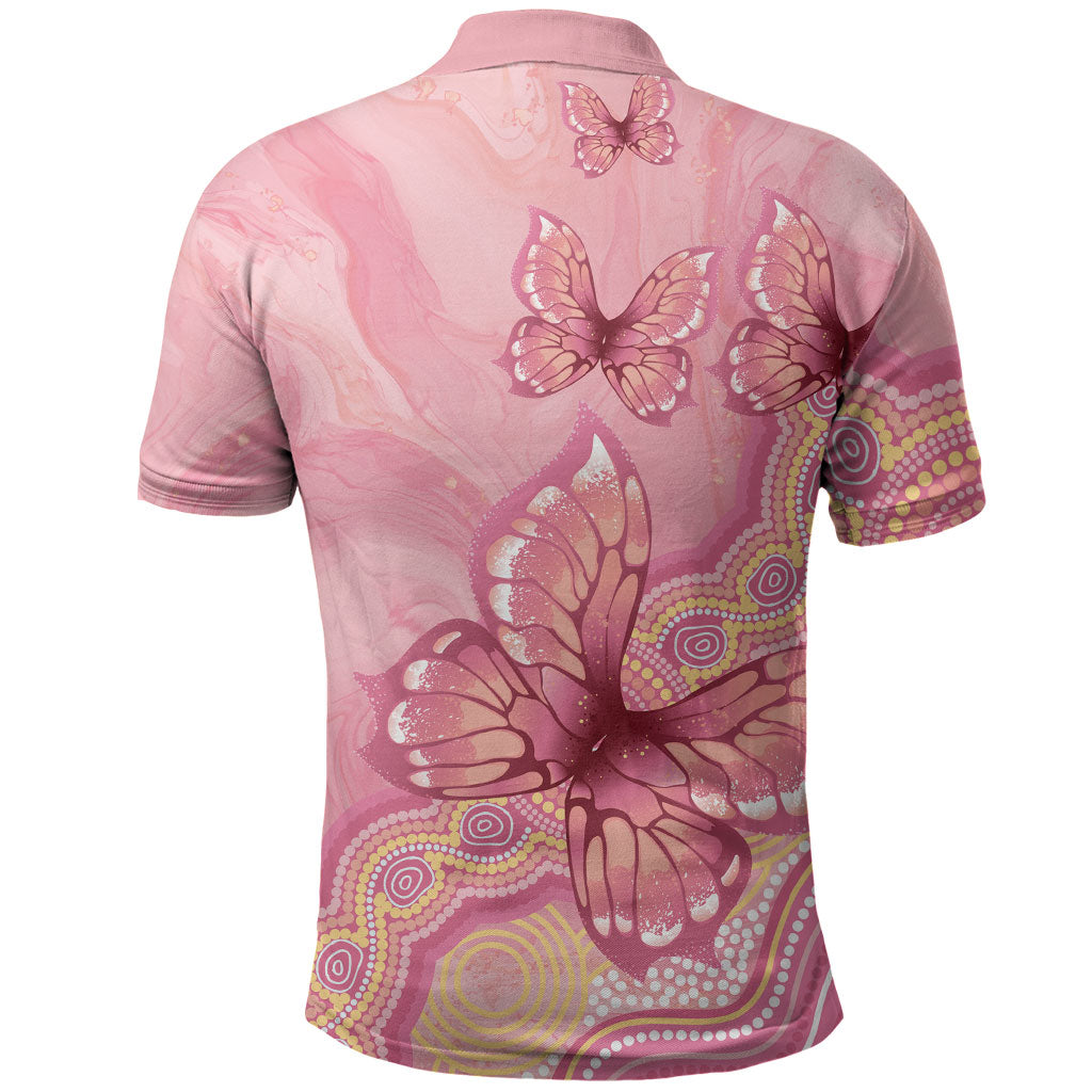 Dreamy Butterfly Collar Australia Breast Cancer Pink Polo Shirt Indigenous Art