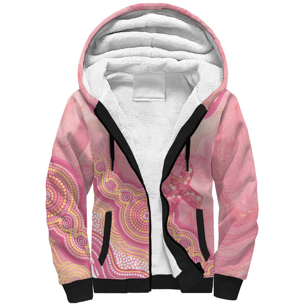Dreamy Butterfly Collar Australia Breast Cancer Pink Sherpa Hoodie Indigenous Art