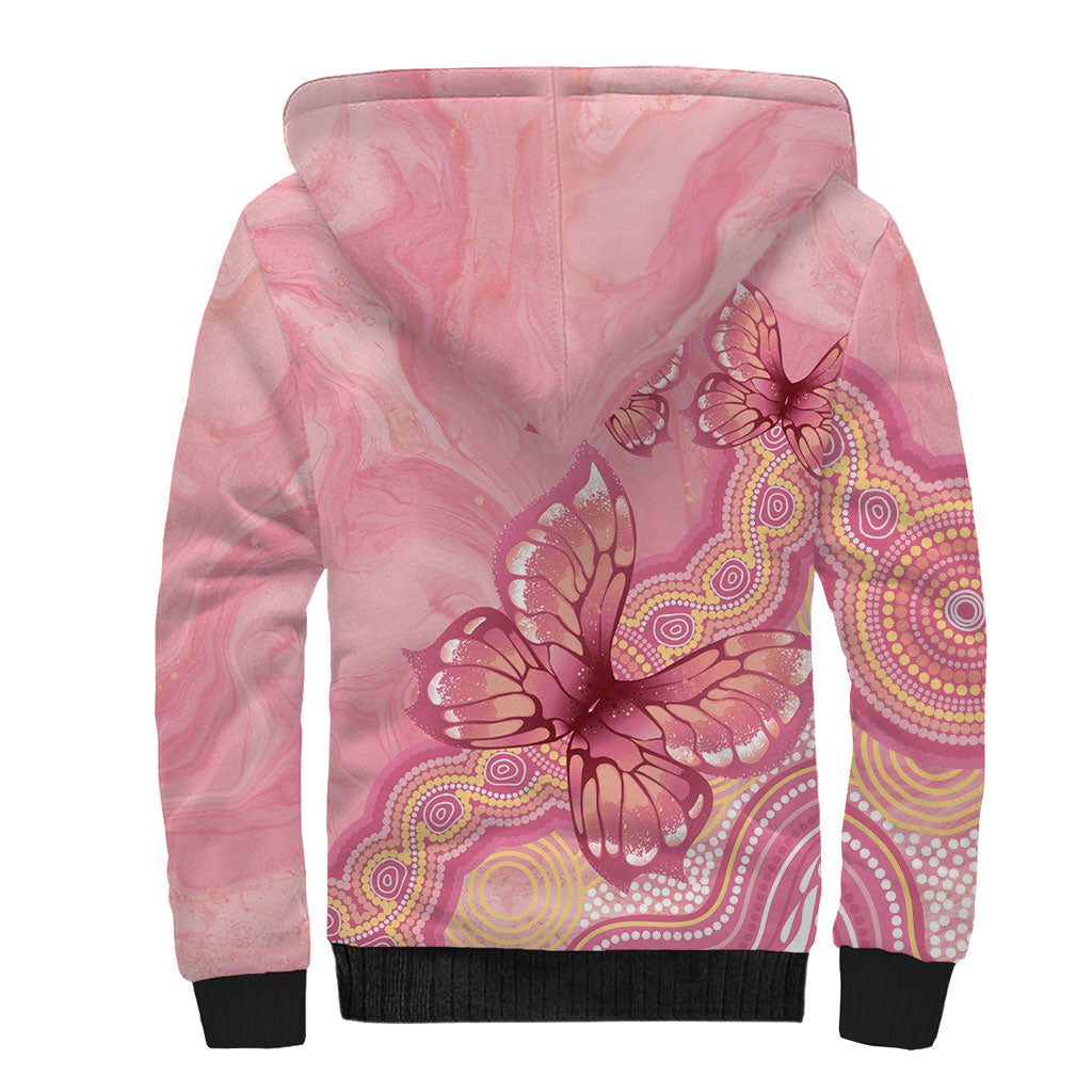 Dreamy Butterfly Collar Australia Breast Cancer Pink Sherpa Hoodie Indigenous Art