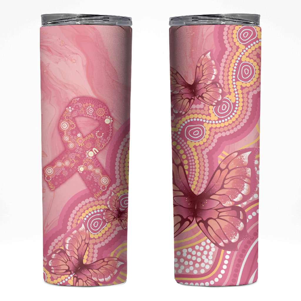 Dreamy Butterfly Collar Australia Breast Cancer Pink Skinny Tumbler Indigenous Art