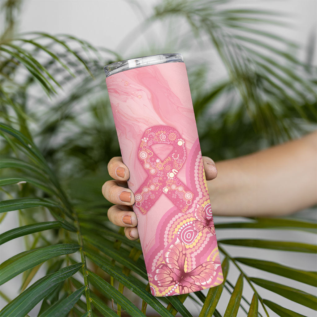 Dreamy Butterfly Collar Australia Breast Cancer Pink Skinny Tumbler Indigenous Art