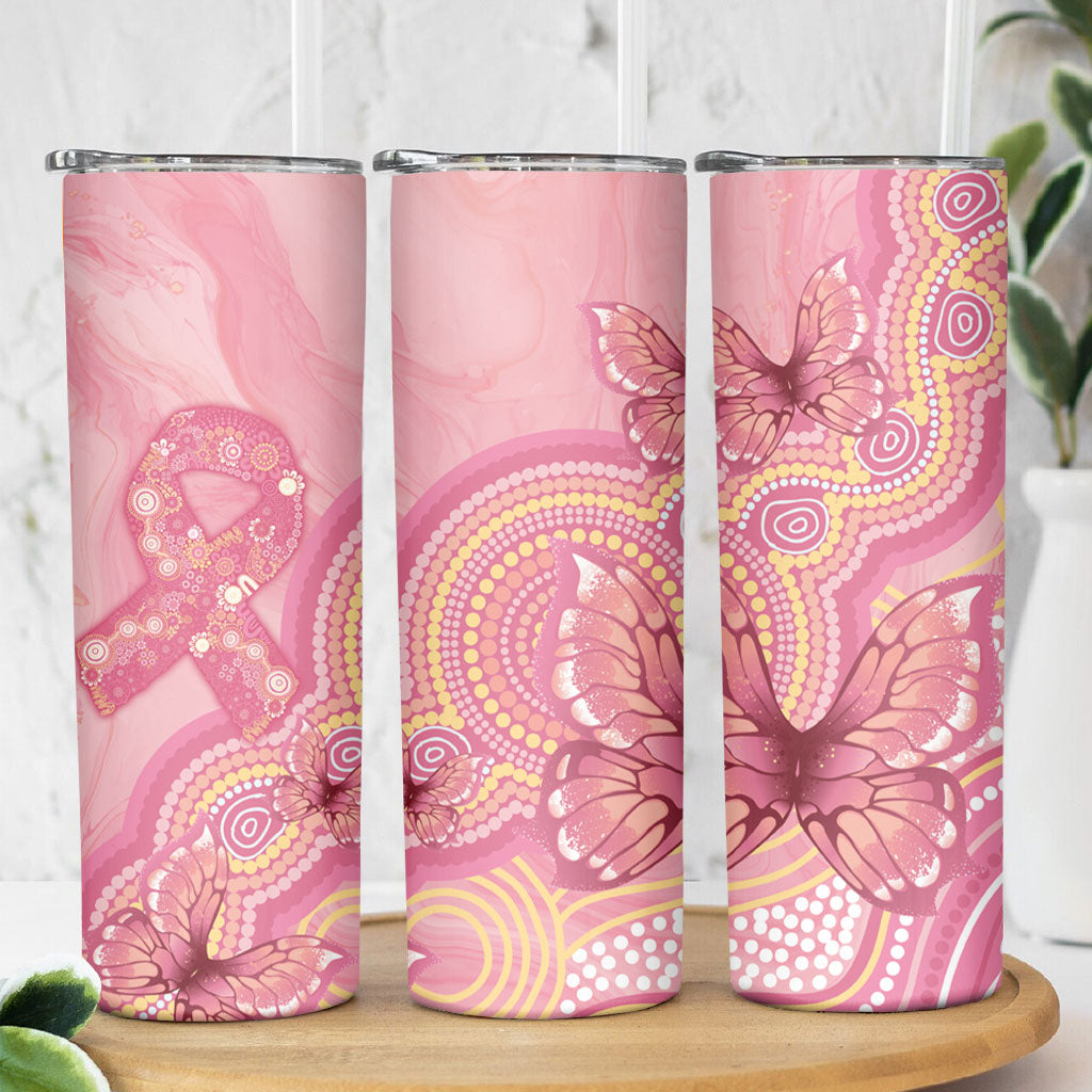 Dreamy Butterfly Collar Australia Breast Cancer Pink Skinny Tumbler Indigenous Art