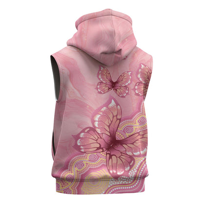 Dreamy Butterfly Collar Australia Breast Cancer Pink Sleeveless Hoodie Indigenous Art