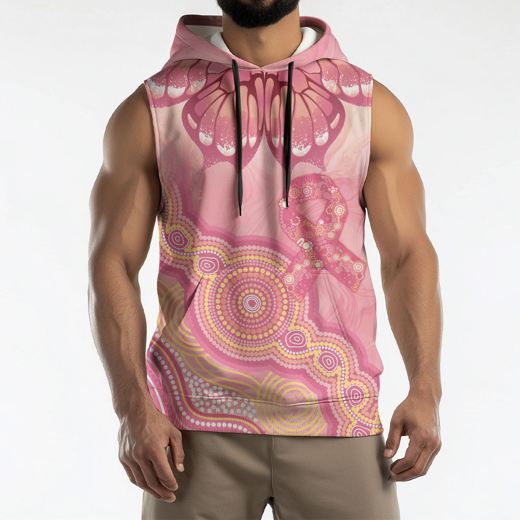 Dreamy Butterfly Collar Australia Breast Cancer Pink Sleeveless Hoodie Indigenous Art