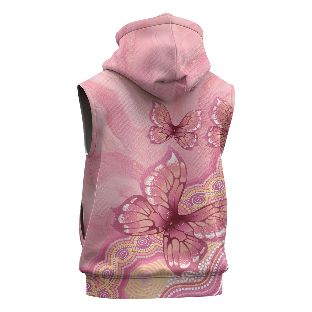 Dreamy Butterfly Collar Australia Breast Cancer Pink Sleeveless Zip Hoodie Indigenous Art