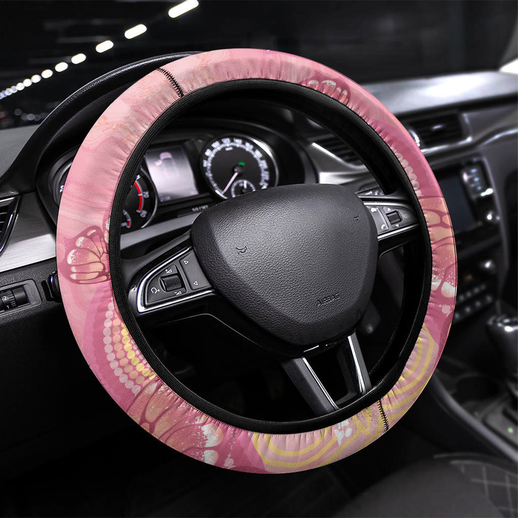Dreamy Butterfly Collar Australia Breast Cancer Pink Steering Wheel Cover Indigenous Art