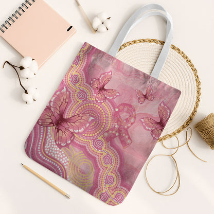 Dreamy Butterfly Collar Australia Breast Cancer Pink Tote Bag Indigenous Art