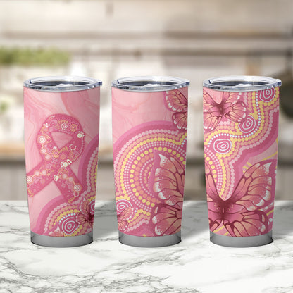 Dreamy Butterfly Collar Australia Breast Cancer Pink Tumbler Cup Indigenous Art