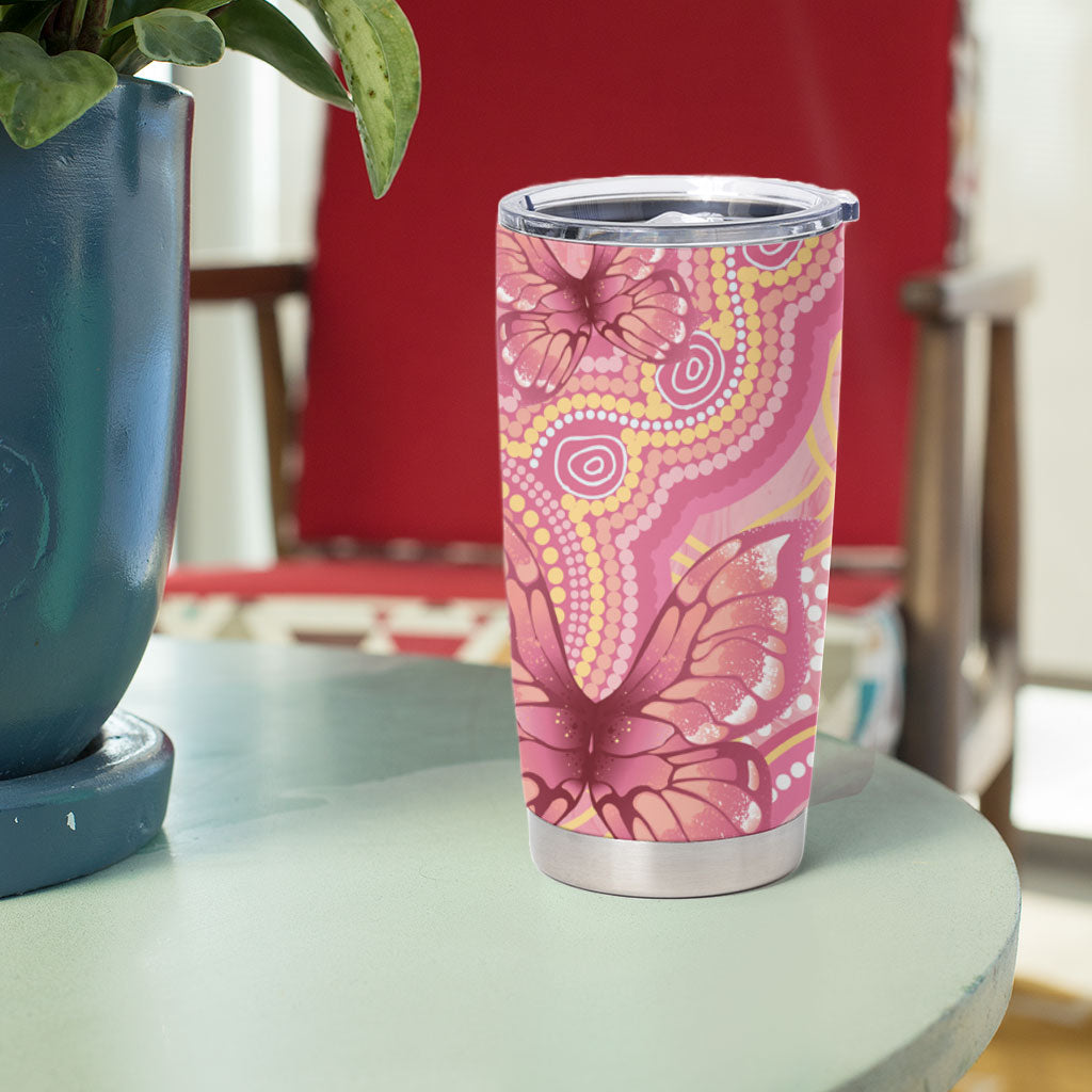 Dreamy Butterfly Collar Australia Breast Cancer Pink Tumbler Cup Indigenous Art