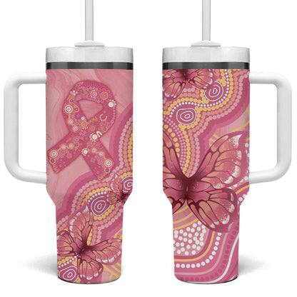 Dreamy Butterfly Collar Australia Breast Cancer Pink Tumbler With Handle Indigenous Art