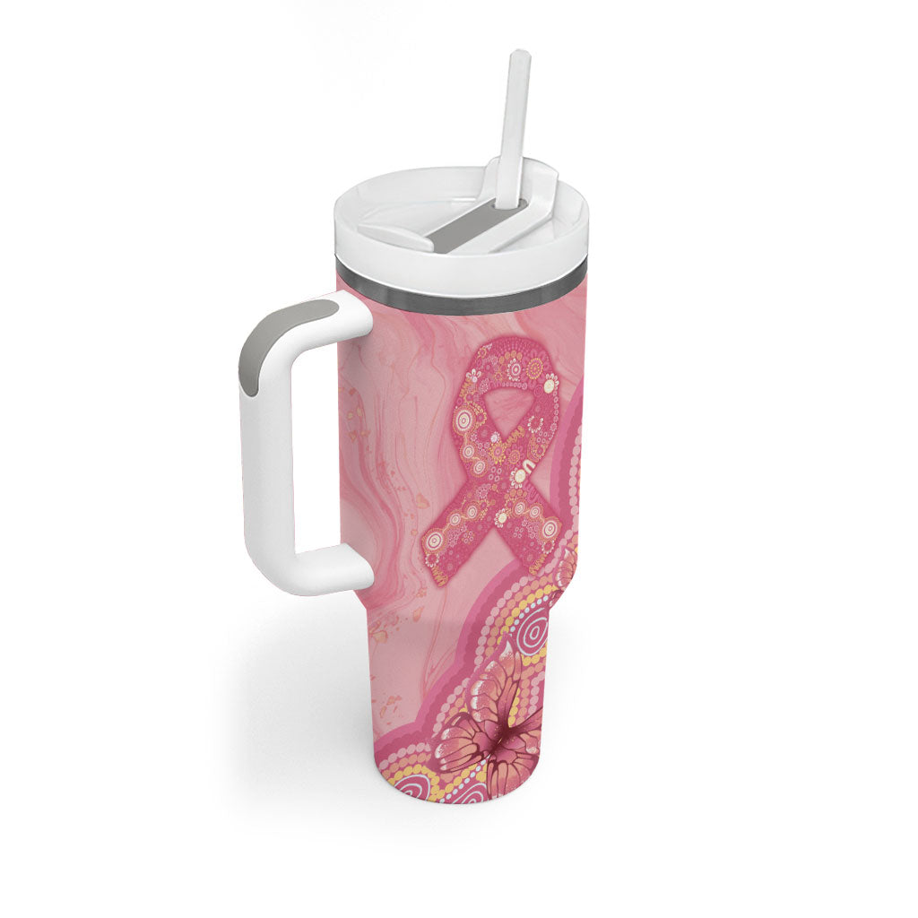 Dreamy Butterfly Collar Australia Breast Cancer Pink Tumbler With Handle Indigenous Art