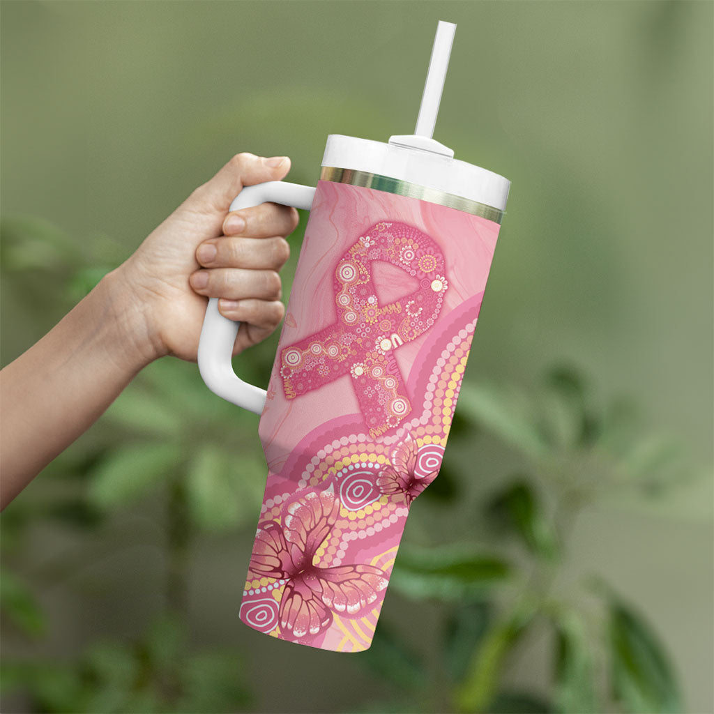 Dreamy Butterfly Collar Australia Breast Cancer Pink Tumbler With Handle Indigenous Art