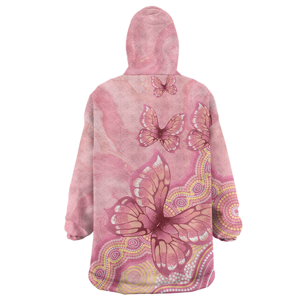 Dreamy Butterfly Collar Australia Breast Cancer Pink Wearable Blanket Hoodie Indigenous Art