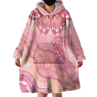 Dreamy Butterfly Collar Australia Breast Cancer Pink Wearable Blanket Hoodie Indigenous Art