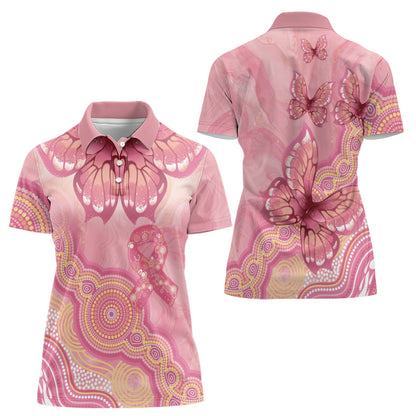 Dreamy Butterfly Collar Australia Breast Cancer Pink Women Polo Shirt Indigenous Art