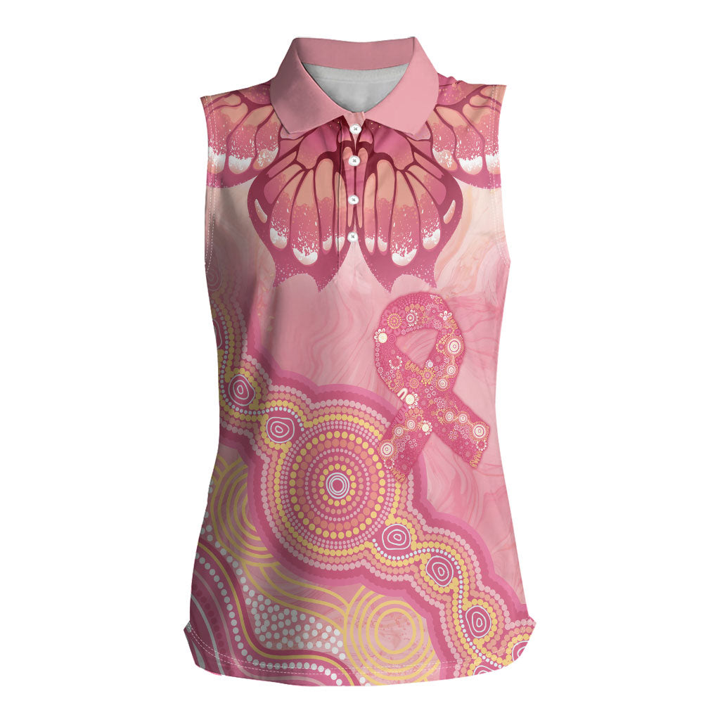 Dreamy Butterfly Collar Australia Breast Cancer Pink Women Sleeveless Polo Shirt Indigenous Art