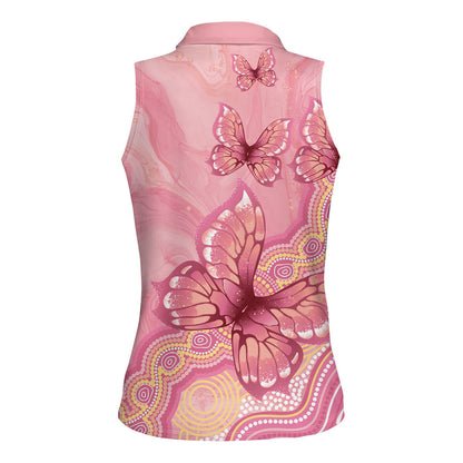 Dreamy Butterfly Collar Australia Breast Cancer Pink Women Sleeveless Polo Shirt Indigenous Art