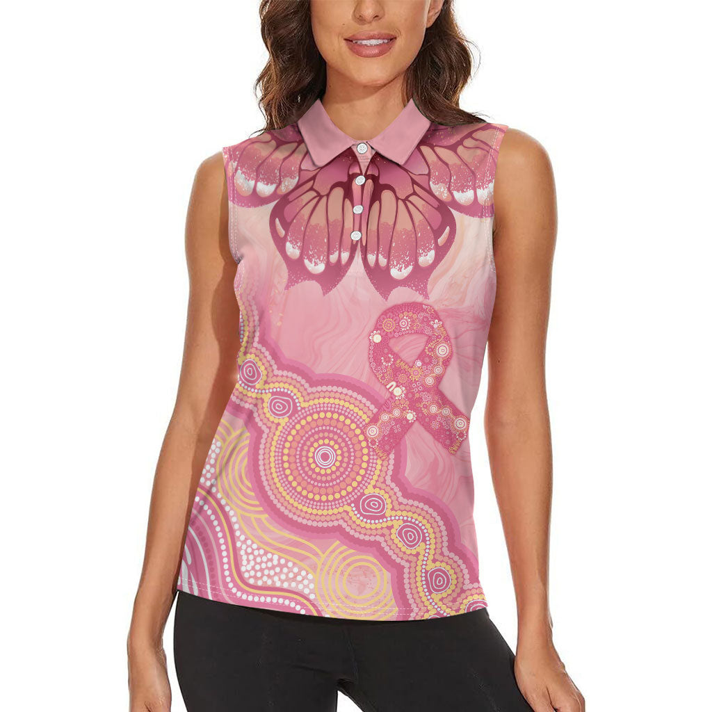 Dreamy Butterfly Collar Australia Breast Cancer Pink Women Sleeveless Polo Shirt Indigenous Art