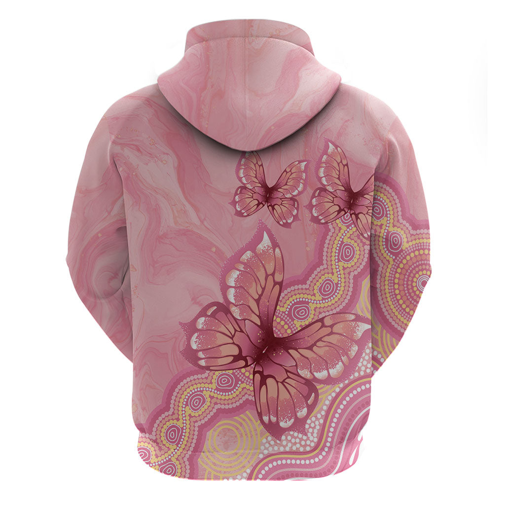 Dreamy Butterfly Collar Australia Breast Cancer Pink Zip Hoodie Indigenous Art