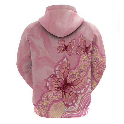 Dreamy Butterfly Collar Australia Breast Cancer Pink Zip Hoodie Indigenous Art