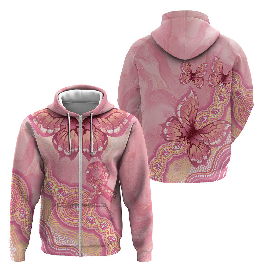 Dreamy Butterfly Collar Australia Breast Cancer Pink Zip Hoodie Indigenous Art