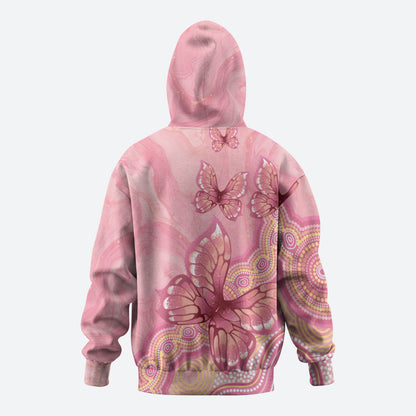 Dreamy Butterfly Collar Australia Breast Cancer Pink Zip Hoodie Indigenous Art