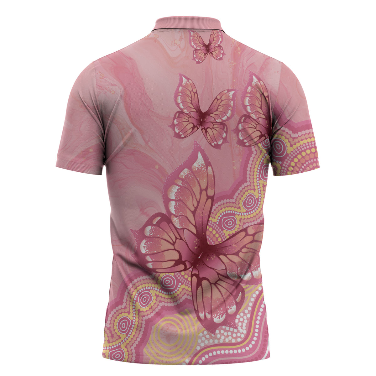 Dreamy Butterfly Collar Australia Breast Cancer Pink Zipper Polo Shirt Indigenous Art