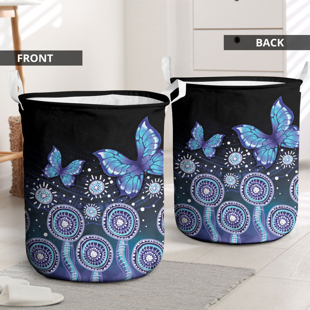 Dreamy Butterfly Collar Australia Purple Teal Hopeful Sky Laundry Basket Indigenous Aboriginal Art