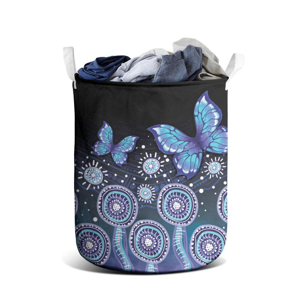 Dreamy Butterfly Collar Australia Purple Teal Hopeful Sky Laundry Basket Indigenous Aboriginal Art