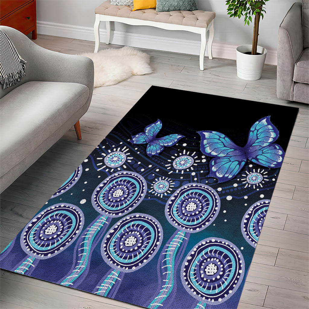 Dreamy Butterfly Collar Australia Purple Teal Hopeful Sky Area Rug Indigenous Aboriginal Art