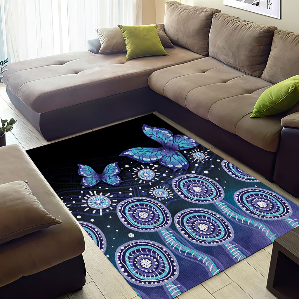 Dreamy Butterfly Collar Australia Purple Teal Hopeful Sky Area Rug Indigenous Aboriginal Art