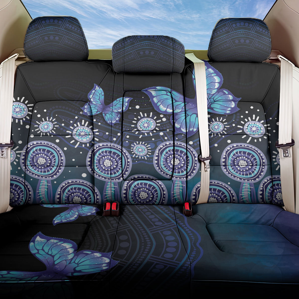 Dreamy Butterfly Collar Australia Purple Teal Hopeful Sky Back Car Seat Cover Indigenous Aboriginal Art