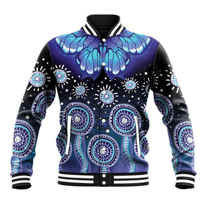Dreamy Butterfly Collar Australia Purple Teal Hopeful Sky Baseball Jacket Indigenous Aboriginal Art