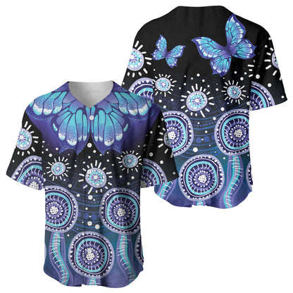 Dreamy Butterfly Collar Australia Purple Teal Hopeful Sky Baseball Jersey Indigenous Aboriginal Art