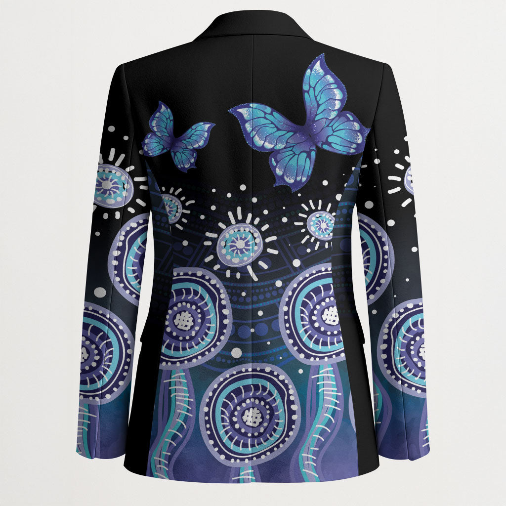 Dreamy Butterfly Collar Australia Purple Teal Hopeful Sky Blazer Indigenous Aboriginal Art