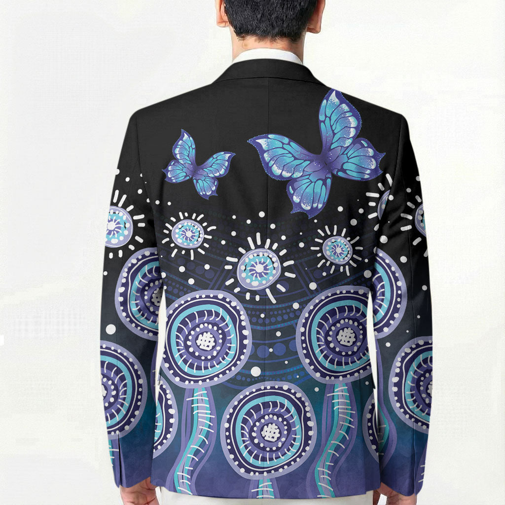 Dreamy Butterfly Collar Australia Purple Teal Hopeful Sky Blazer Indigenous Aboriginal Art