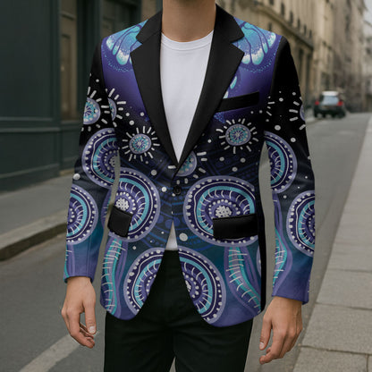 Dreamy Butterfly Collar Australia Purple Teal Hopeful Sky Blazer Indigenous Aboriginal Art