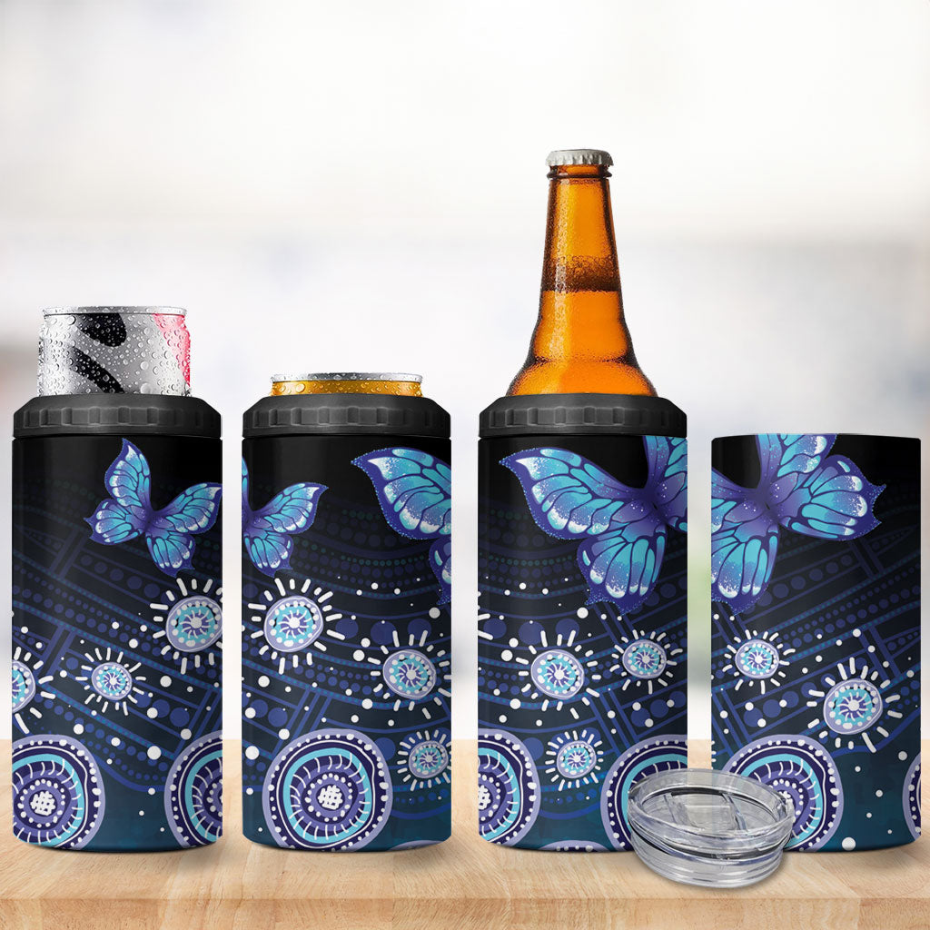 Dreamy Butterfly Collar Australia Purple Teal Hopeful Sky 4 in 1 Can Cooler Tumbler Indigenous Aboriginal Art