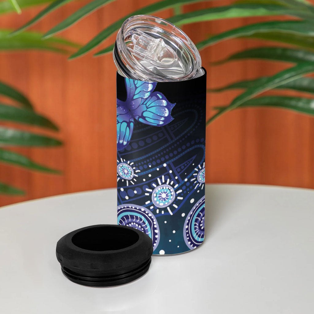 Dreamy Butterfly Collar Australia Purple Teal Hopeful Sky 4 in 1 Can Cooler Tumbler Indigenous Aboriginal Art