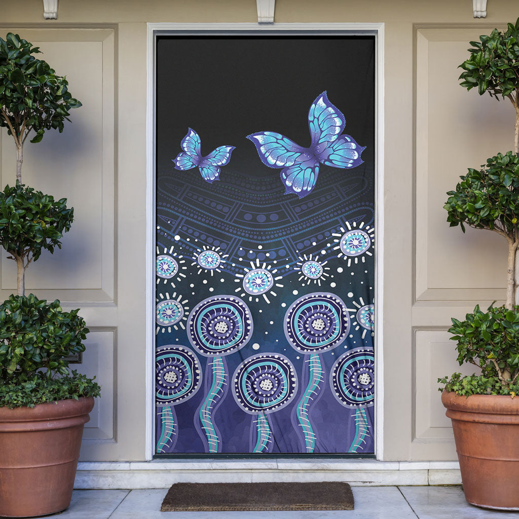Dreamy Butterfly Collar Australia Purple Teal Hopeful Sky Door Cover Indigenous Aboriginal Art