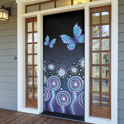 Dreamy Butterfly Collar Australia Purple Teal Hopeful Sky Door Cover Indigenous Aboriginal Art