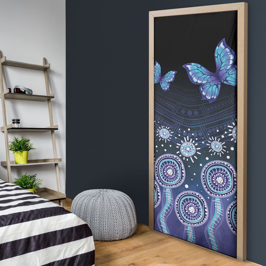 Dreamy Butterfly Collar Australia Purple Teal Hopeful Sky Door Cover Indigenous Aboriginal Art