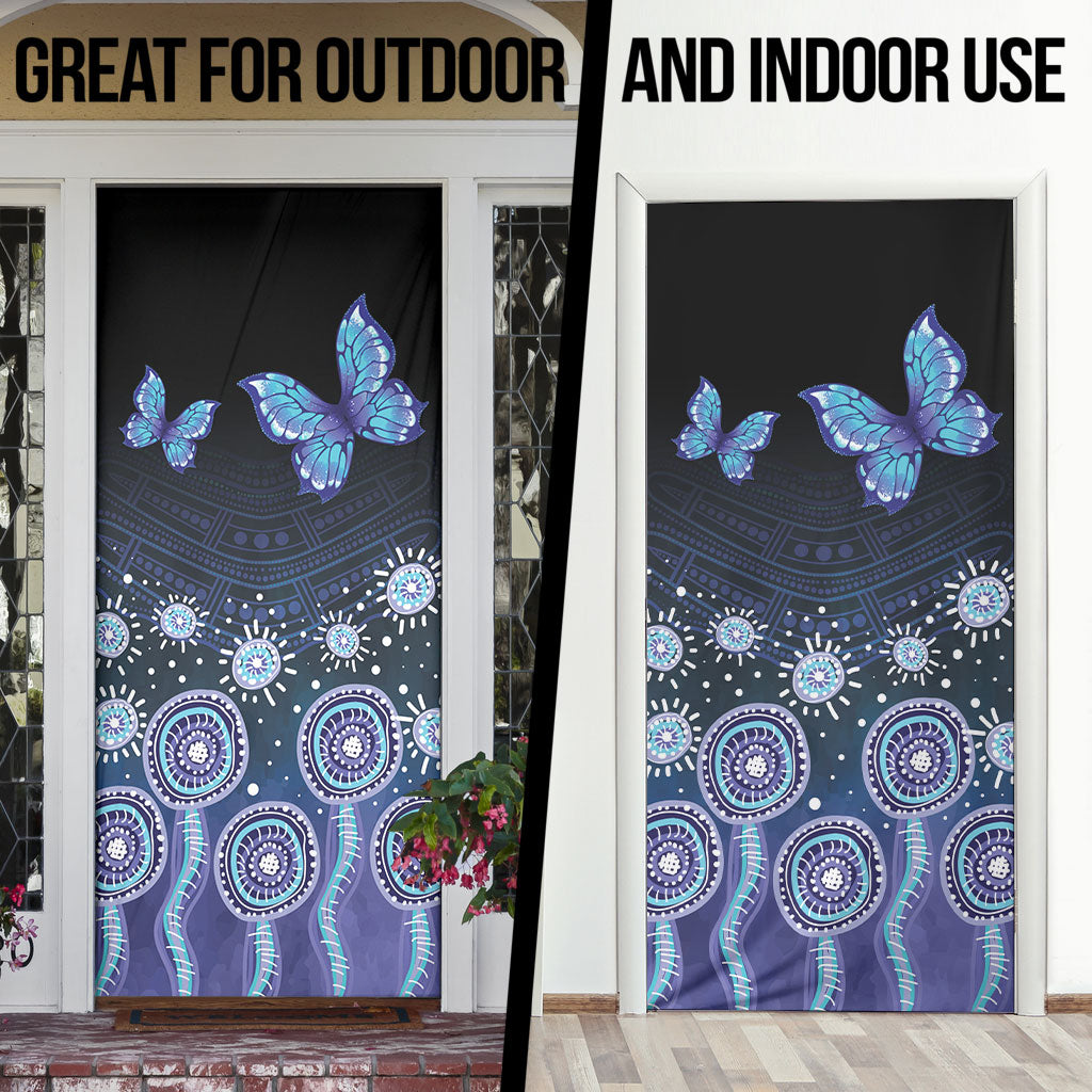 Dreamy Butterfly Collar Australia Purple Teal Hopeful Sky Door Cover Indigenous Aboriginal Art