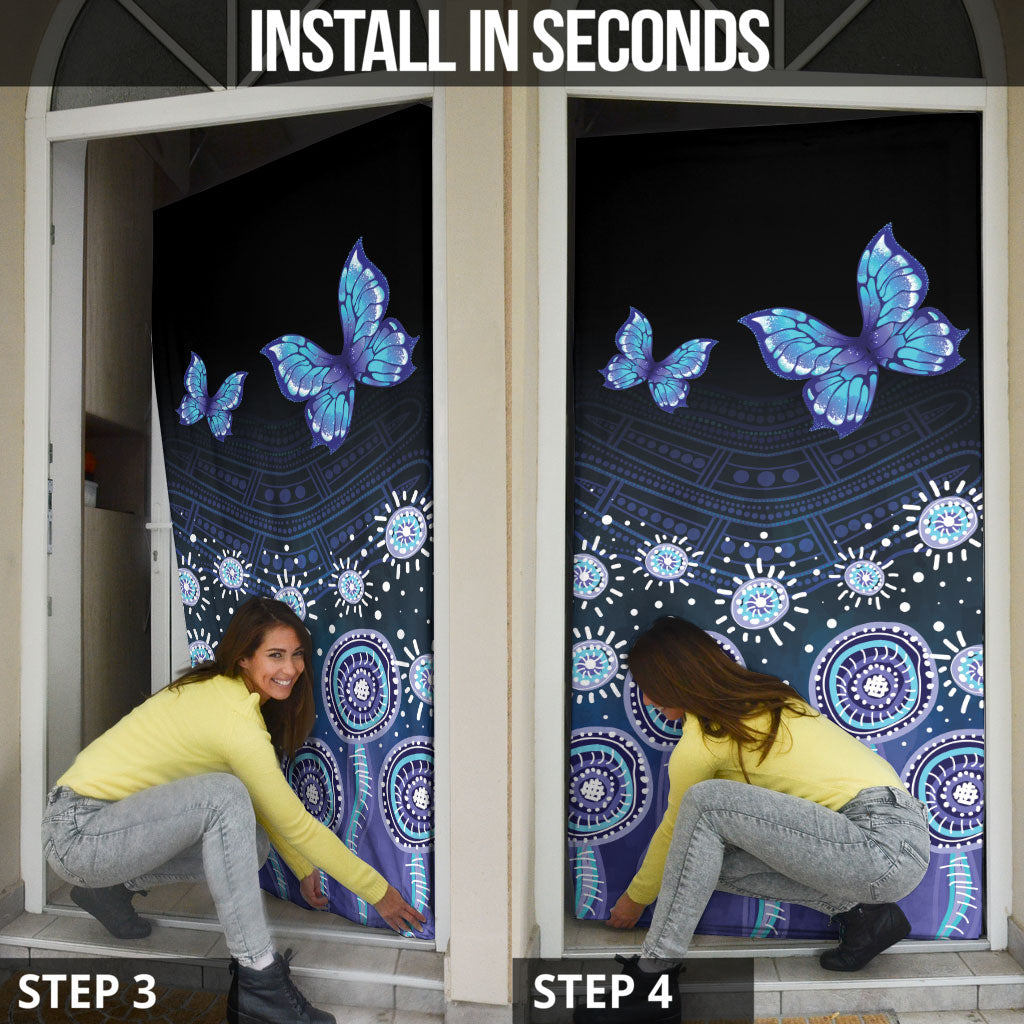 Dreamy Butterfly Collar Australia Purple Teal Hopeful Sky Door Cover Indigenous Aboriginal Art