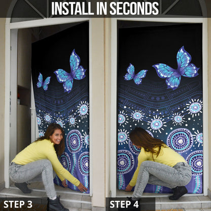 Dreamy Butterfly Collar Australia Purple Teal Hopeful Sky Door Cover Indigenous Aboriginal Art